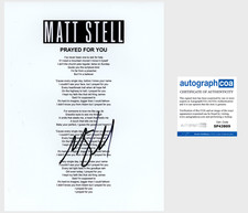 MATT STELL SIGNED PRAYED FOR YOU LYRIC SHEET w/PROOF & AUTOGRAPH COA ACOA