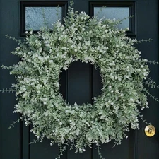 26'' Large Eucalyptus Wreath for Front Door, Porch- Artificial White-green 