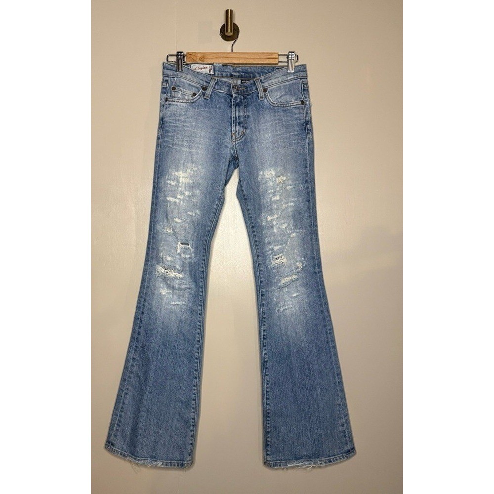 Red Engine Distressed Bootcut Jeans Y2K Low Rise Flare Denim Size 27