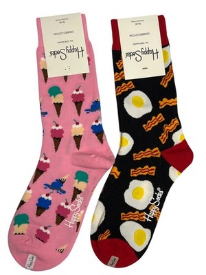 Happy Socks Crew Length Food Theme Eggs Bacon Ice Cream 2 Pair New Pink Black