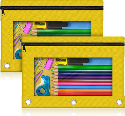 Pencil Pouch for 3 Ring Binder, 2 Pack Pencil Bags with Zipper, Yellow Pencil Ca