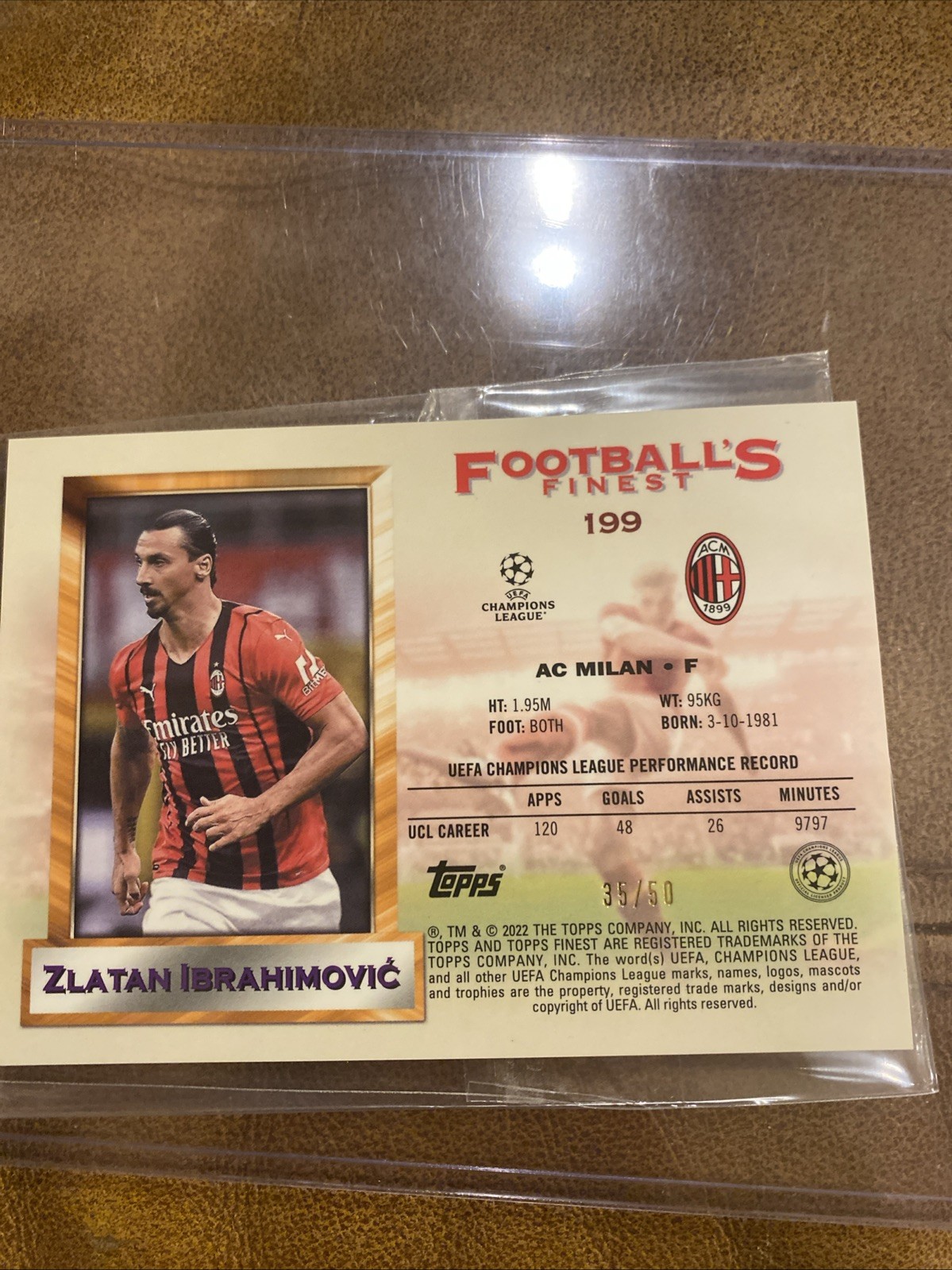 2022 Topps Merlin Footballs Finest Zlatan Ibrahimovic Gold /50 RARE BOX TOPPER view 3