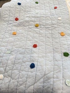 Pottery Barn Light Blue Pom Pom Twin Quilt