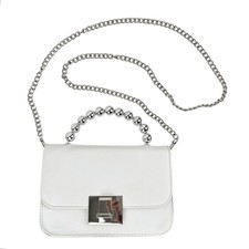 Fashion Nova White Chain Strap Crossbody Purse Silver Pearl Handle Bag