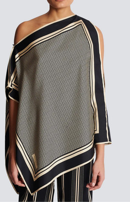 NEW Authentic Balmain Asymmetric Monogrammed Silk Scarf Top | MADE IN ITALY