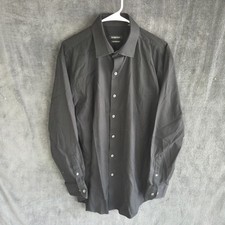 Bugatchi Shirt Men 17-43 Black Super Fine Cotton Button Up Long Sleeve Dress