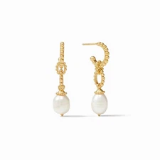 New Julie Vos Marbella Gold Pearl long Hoop and Charm Earrings Brand