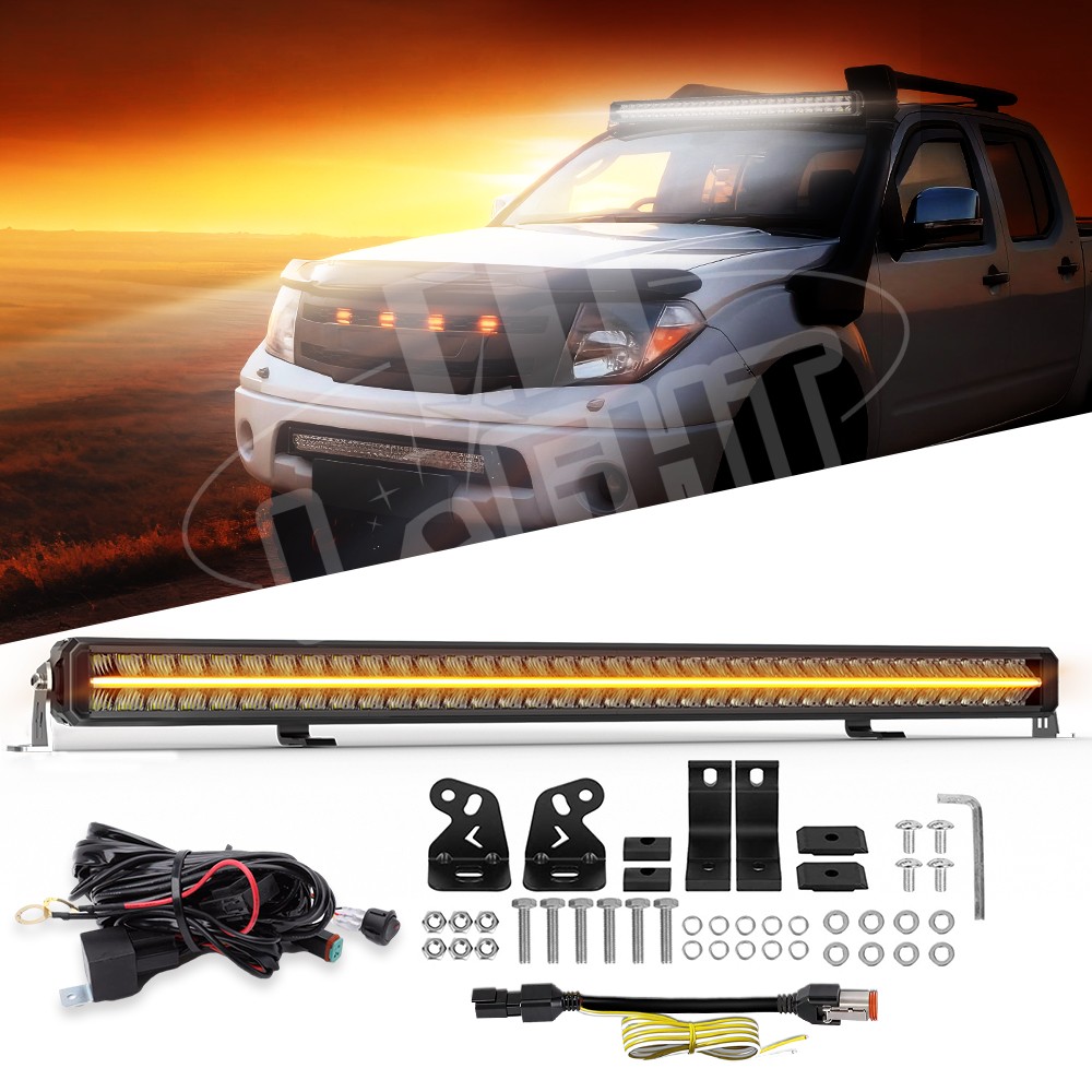 42"" LED LIGHT BAR SPOTLIGHTS DRIVING W/AMBER DRL WIRE 12/24V FOR NISSAN NAVARA