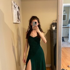 Reformation midi dress green crepe tie straps smocked slit XS-S party wedding