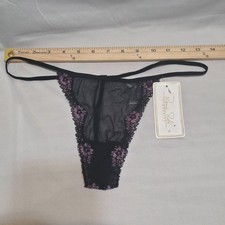 Rene Rofe Lingerie Black Sheer Thong Panties Underwear Size 9 NWT