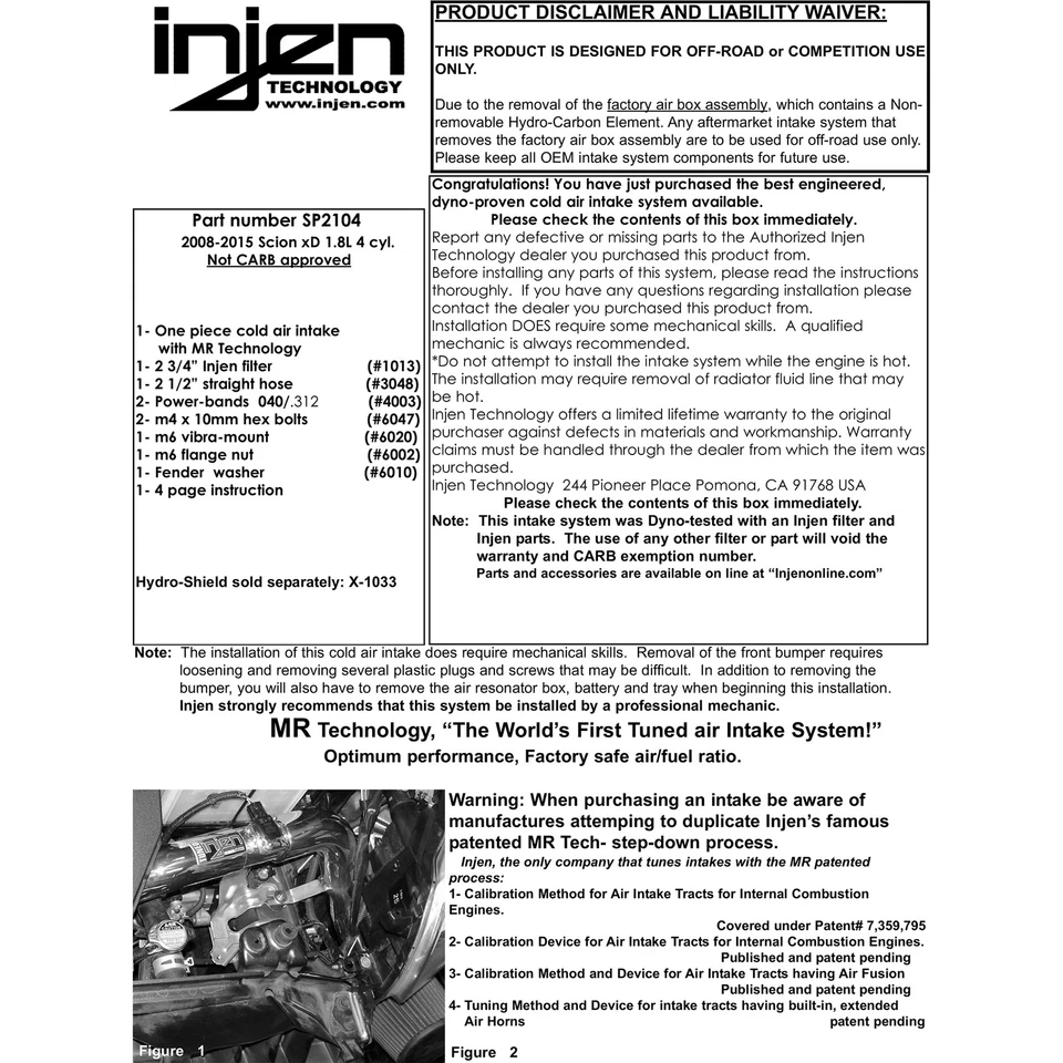 Injen SP2104BLK Black Aluminum Cold Air Intake System for 2008-12 Scion xD 1.8L - Image 4 of 4