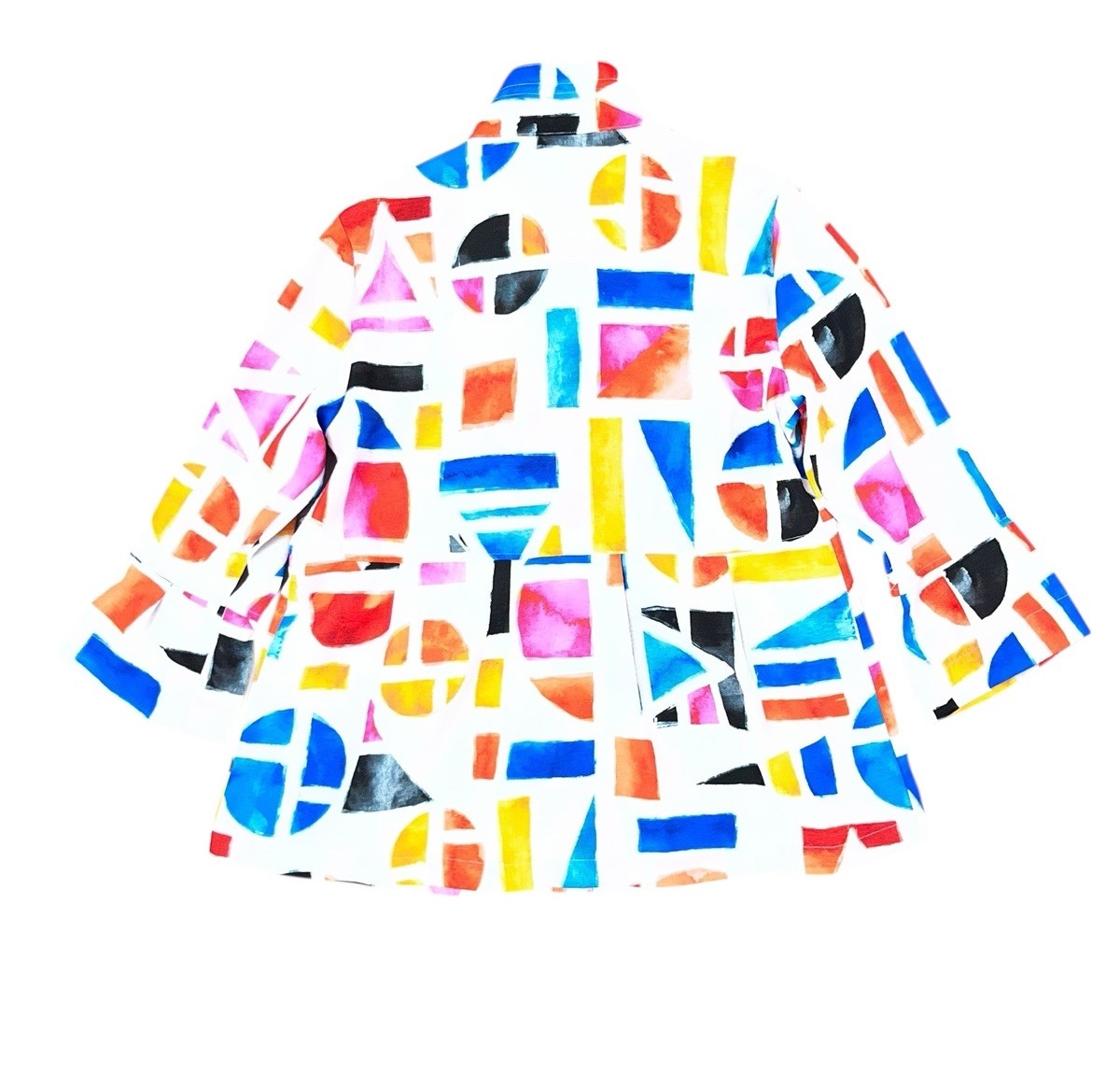 Ali Miles Tunic Size M Geometric Print Button Front Wired Collar 3/4 Slv NWT