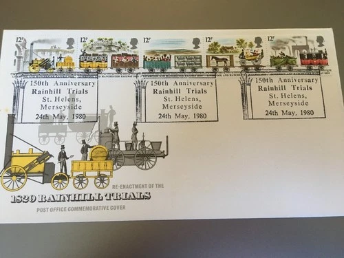 GB STAMPS RARE FIRST DAY COVER 1980 RAILWAY RAINHILL TRIALS ST HELENS