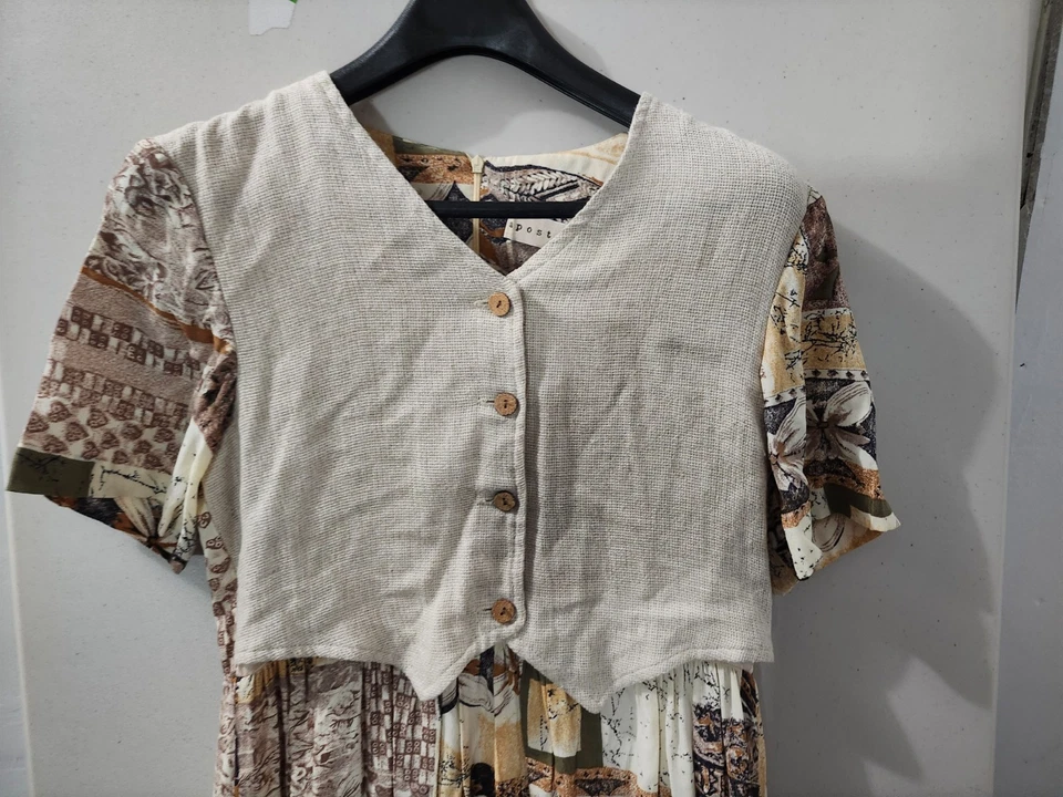 Vestido Apostrophe Mujer M Maxi Acampanado Columpio Abstracto Imitación Chaleco Mezcla Lino De Colección EE. UU. Foto 4 de 4