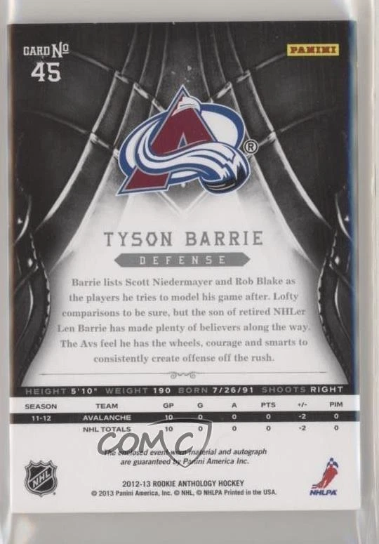 2012-13 Panini Rookie Anthology Signature Prime /99 Tyson Barrie #45 RC - Image 2 of 2