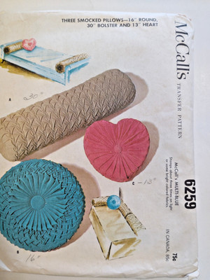 McCall's 6259 Smocked Pillows Transfer Sewing Pattern UC VTG Round Bolster Heart