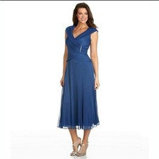 NEW Alex Evenings Surplice Pleated Front A Line Dress Crystal Accent Detail 12