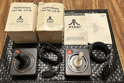 Atari 2600 CX-40 Orange Trimmed Joysticks w/ Original Boxes & Registration Cards