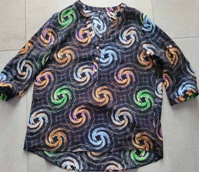 Mehrfarbige Damenbluse mit geometrischem Muster, V-Ausschnitt, Größe XL, Langarm