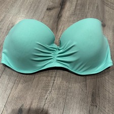 Victoria's Secret Swim Turquoise Flirt Bandeau Underwire Bikini Top 34DD Ruched