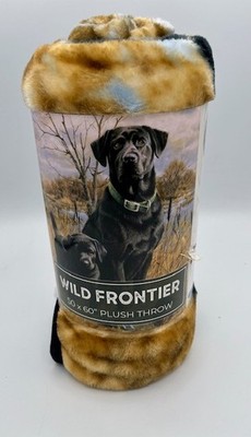 Wild Frontier 50'' x 60'' Wilderness Dogs Black Labs Plush Throw Blanket NWT