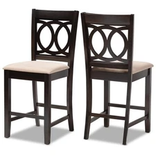 Baxton Studio Lenoir 25"H Wooden Counter Stool in Sand and Brown Set of 2