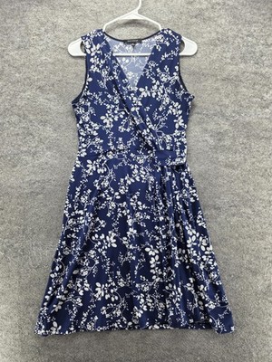 Hailys Dress Womens M Blue Wrap Knee Length V-Neck Tie Belted Casual Workwear