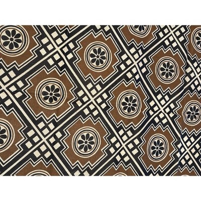 Large Vintage Vinyl Flannel Back 70s Retro MOD Tablecloth Brown White Black