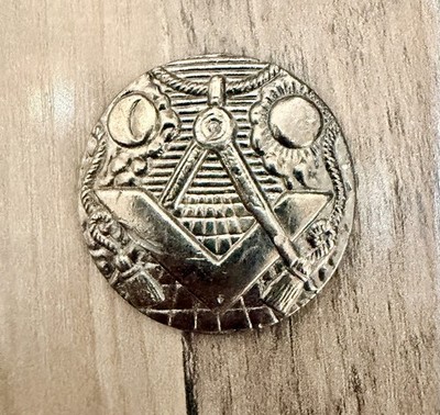 Vintage Masonic Freemason Button Square & Compasses with Trowel & Gavel, Brass