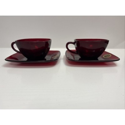 Anchor Hocking Royal Ruby Anchorglass Coffee/Teacup & Saucer Setting 4pc