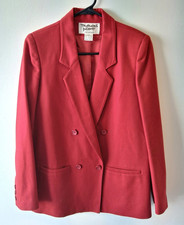 Vintage Red Wool Blazer Women 5/6 80s90s Double Breasted Structured Power Jacket