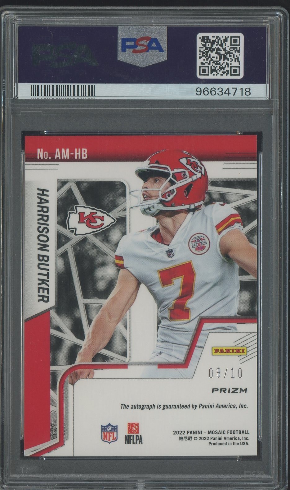 2022 Panini Gold Mosaic Prizm Harrison Butker Chiefs AUTO 8/10 PSA 10 GEM MINT view 2