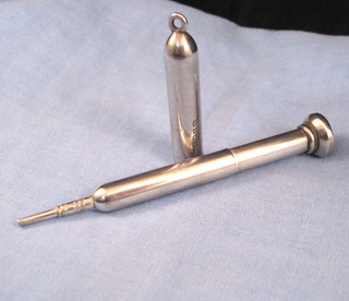 ANTIQUE STERLING SILVER TELESCOPIC MECHANICAL PROPELLING PENCIL BLOODSTONE SEAL