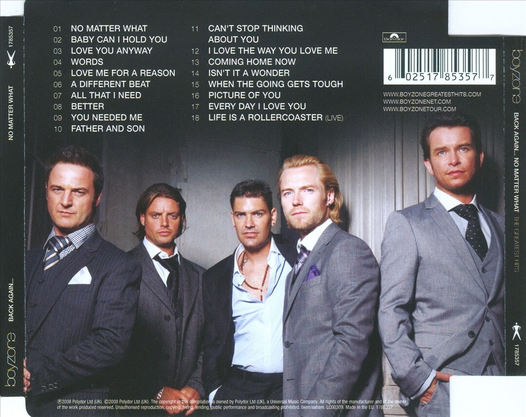 Boyzone Cover BOYZONE BACK AGAIN...NO MATTER WHAT: THE GREATEST HITS [UK BONUS TRACK ...