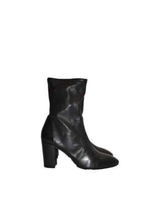 $700 STUART WEITZMAN ALMOND TOE 85 sock bootie BLACK LEATHER 8.5 (PB43)