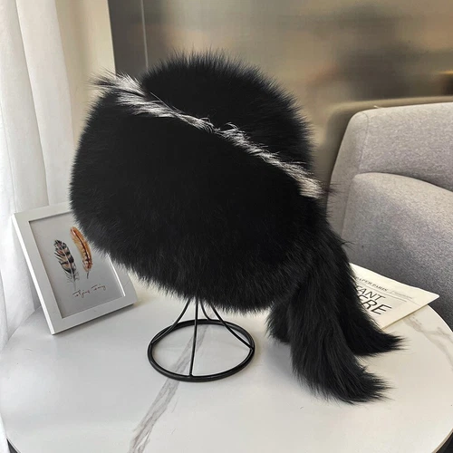 Damen Echt Fuchspelzmütze Russische Uschanka Mütze Kosaken Mongolei Mütze Warm Skimütze - Bild 20 von 20