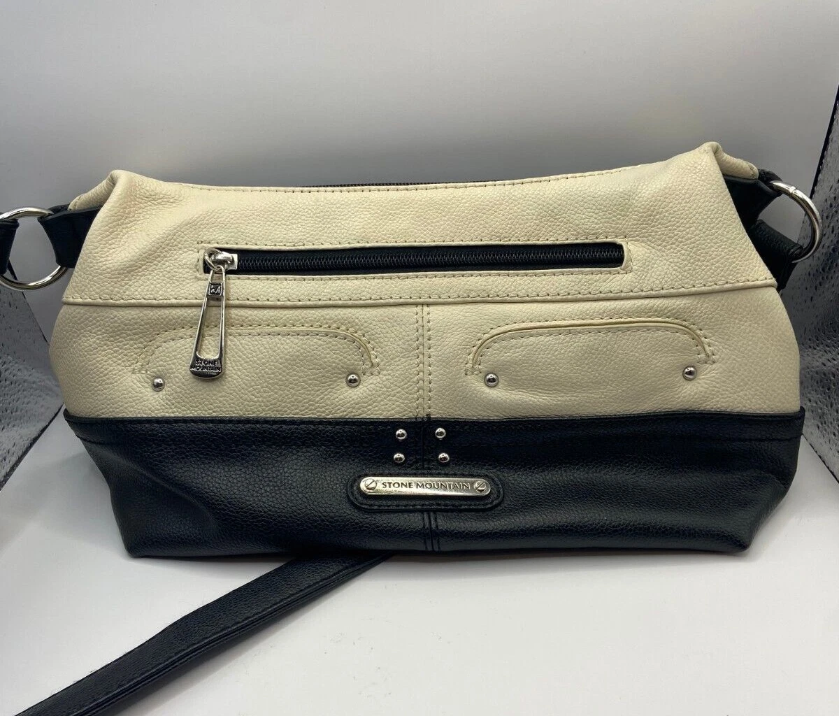 Stone Mountain Genuine Leather Bone Ivory Black Medium Purse Bag