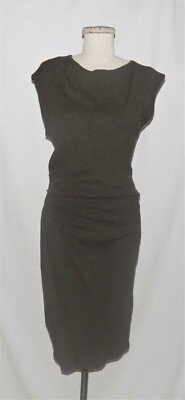 Obakki Pender Dress Ribbed Stretch Knit Cowl-Neck Pleated Waist Detail Brown 6