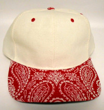 Baseball Cap Off-White Red & Wht. Paisley Bill Adjustable Strap Closure Men S-XL