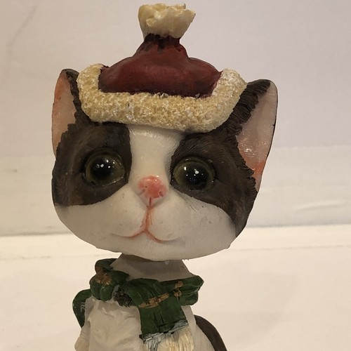 Bobble Head Christmas Cats Kittens Stocking Hat Glass Eyes Holiday 5.5” Set Of 2 - Picture 3 of 9