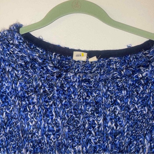 Gap Pullover Damen M Wolle Alpaka marmoriert hoch niedrig kabelgebunden Strickpullover Crew blau - Bild 3 von 5