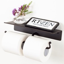 Double Rot Iron Toilet Paper Holder with Shelf, Handmade, Fits Jumbo Rolls
