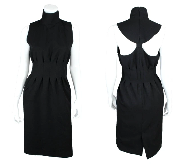 GIVENCHY Abito tubino nero in twill di lana finto collo scollato dietro 40