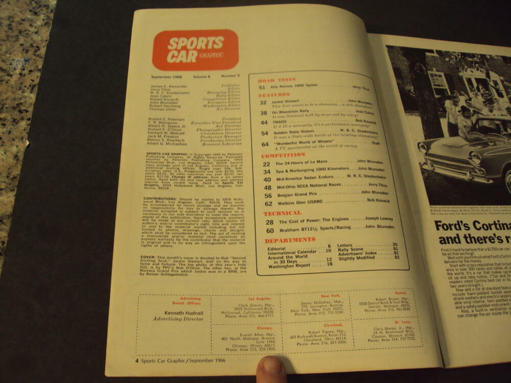 Sports Car Graphic Sep 1966 Traco V-8, Jackie Stewart ID Sports Car Graphic Sep 1966 Traco V-8, Jackie Stewart ID