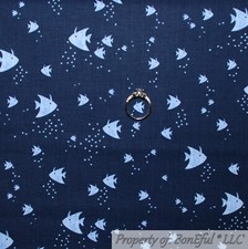 BonEful FABRIC FQ Cotton Quilt Navy Blue Under Water Sword Fish School Baby Boy