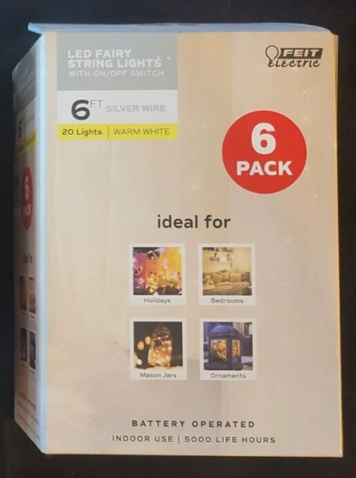 Feit Electric Battery/USB Fairy Light LED 6' Silver Wire Light Strand 6 Pack - Image 2 of 2