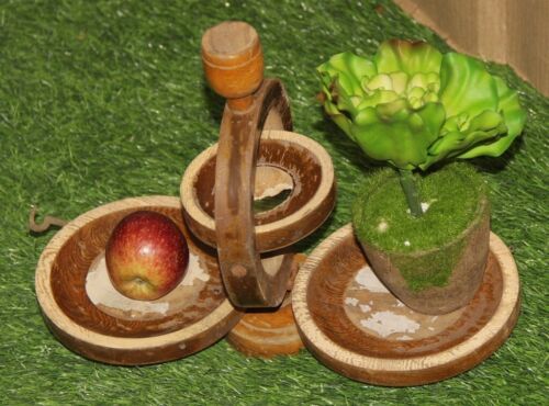 Ancien plateau de table pliante en bois, plateau fruits secs décoratif et de collection - Photo 1 sur 12
