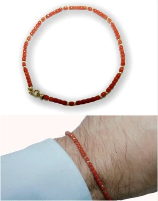 HANDGEFERTIGT Bracciale di Corallo Rosso in ORO 18 kt e 750 braccialetto da UOMO con pietre a