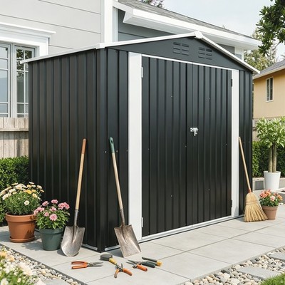 Outdoor Metal 8x4ft Storage Shed Tool House with Lockable for Patio, Lawn,Black