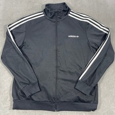 Adidas Men's Large Track Jacket Black White Stripe Full Zip